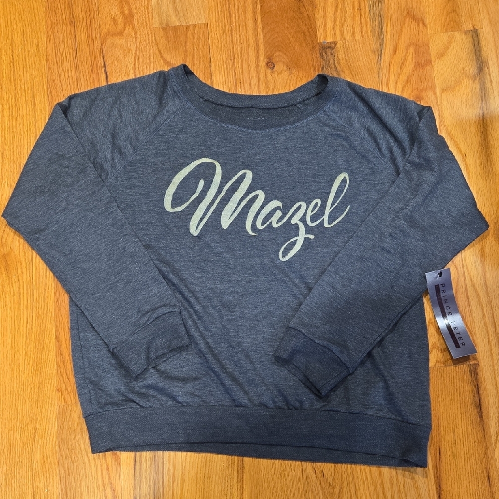 NWT Prince Peter Collection Charcoal Sweatshirt with 'Mazel' Script Medium